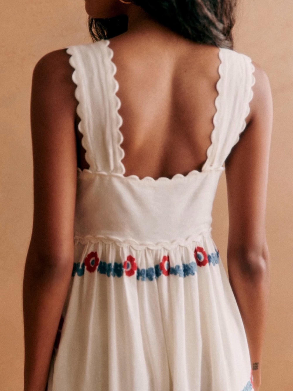 Sezane White Maxi Dress with Pink, Green & Blue Embroidery - Picture 4 of 9